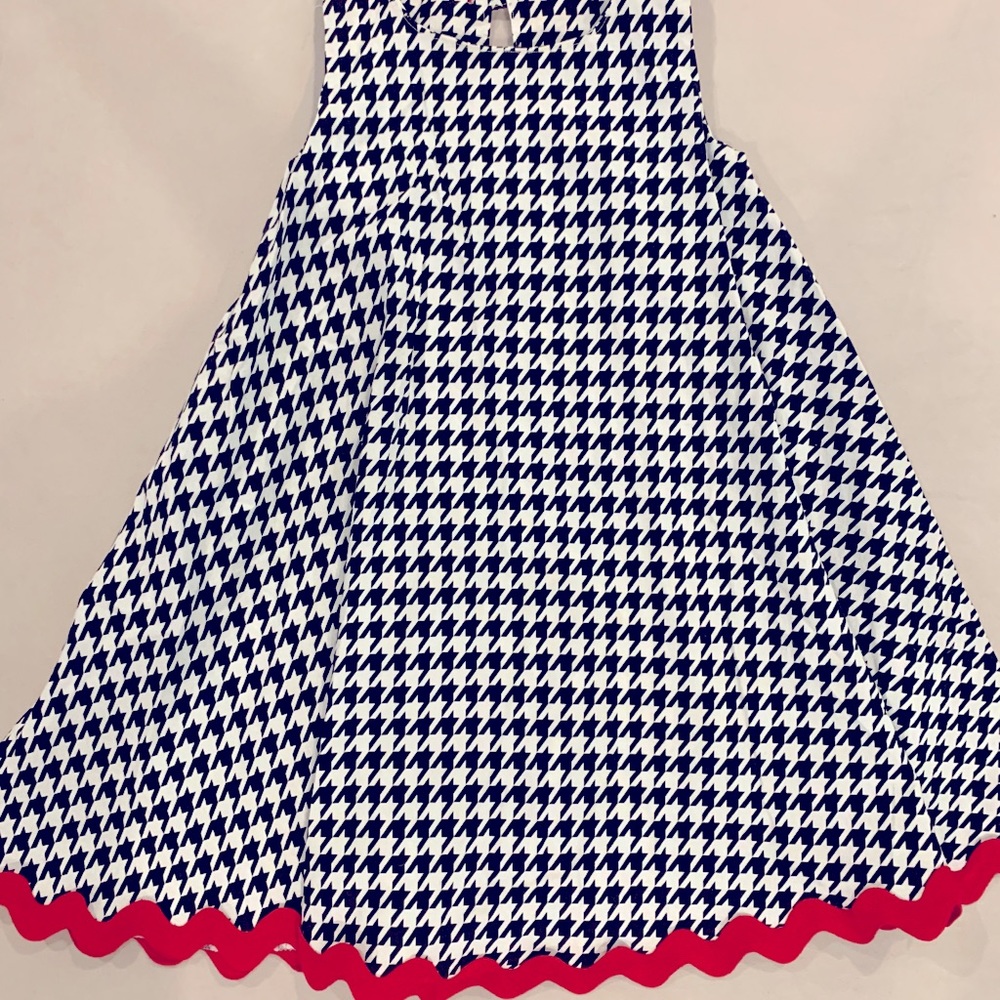 Black & White Houndstooth Dress with Red Trim